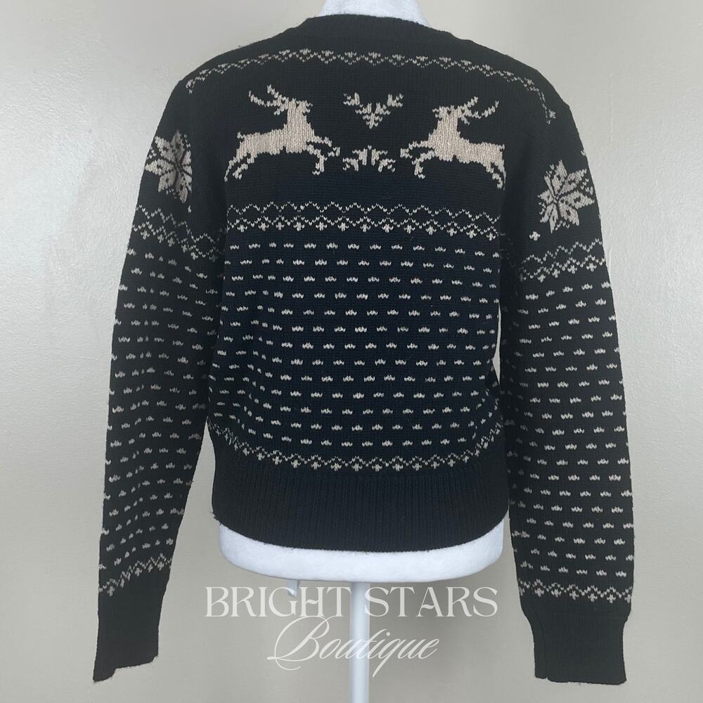 Rare Reindeer Cardigan ASO Sabrina The Teenage Witch Black Cream Vintage Holiday - Picture 6 of 11